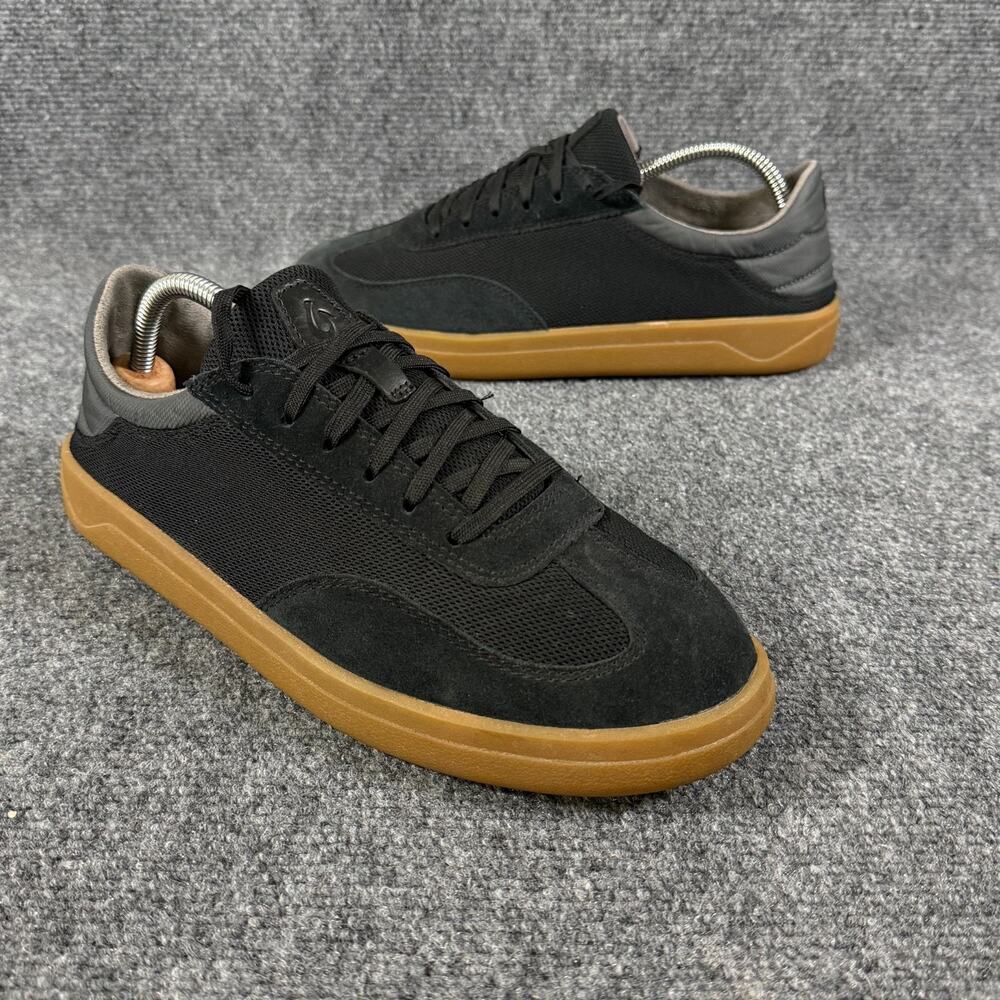 OluKai Punini Sneakers Mens 9 Black Suede Mesh Gum Sole Casual Comfort Shoes